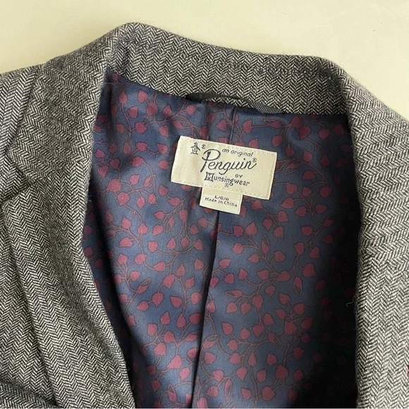Original Penguin Men’s Decon Tweed Blazer Jacket Size Large Gray Wool Blend